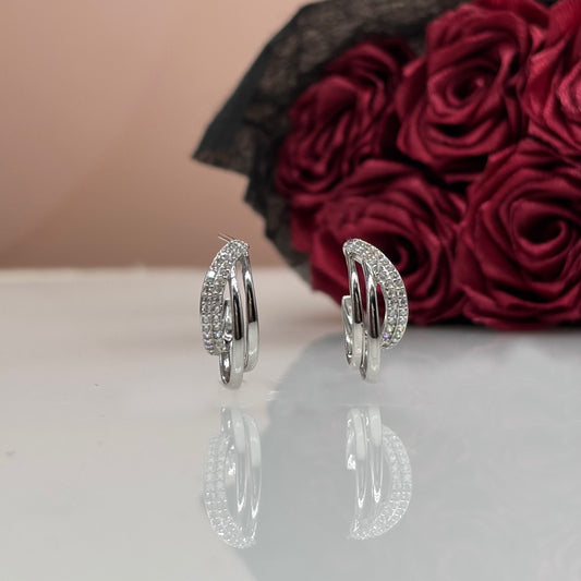 Radiant Dual-Band Pavé Hoop Earrings in Italian 92.5 Silver