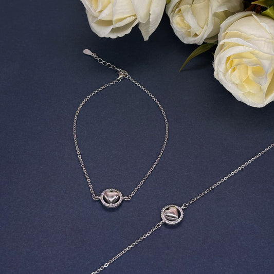 Golden Heart Halo Anklet in Italian 92.5 Silver