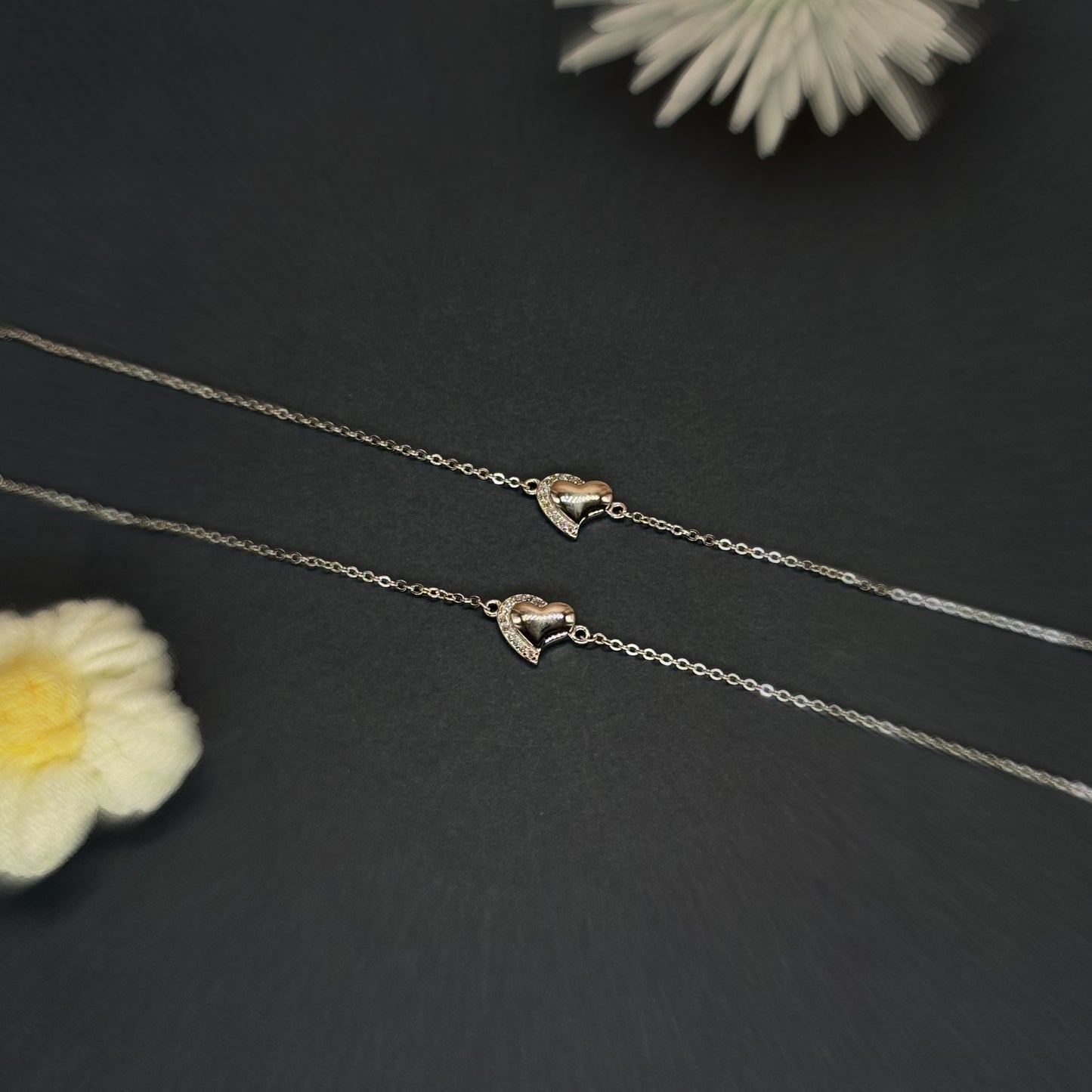 Elite Heart Charm Anklet in Italian 92.5 Silver