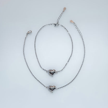 Elite Heart Charm Anklet in Italian 92.5 Silver