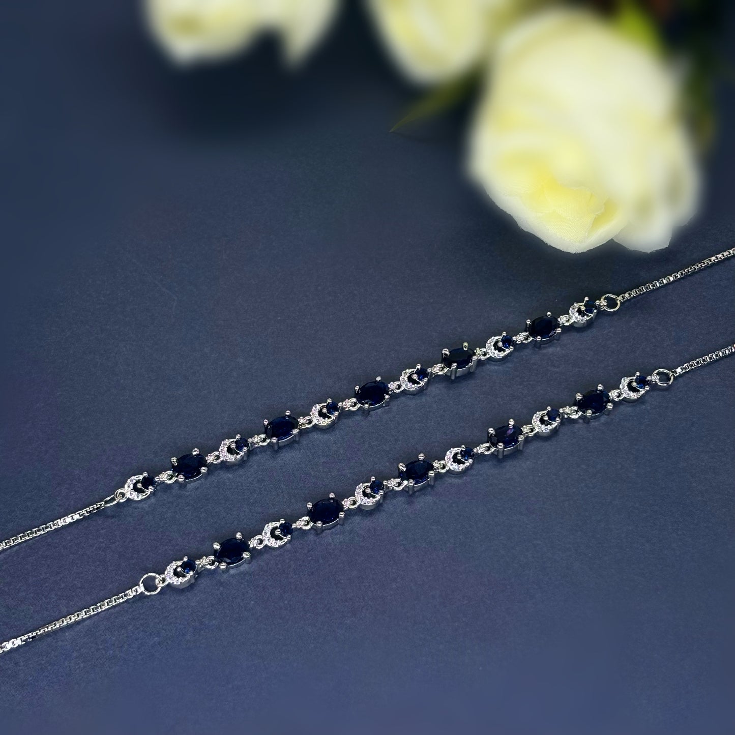 Midnight Sapphire Luxe Oval-Crown Anklet in Italian 92.5 Silver