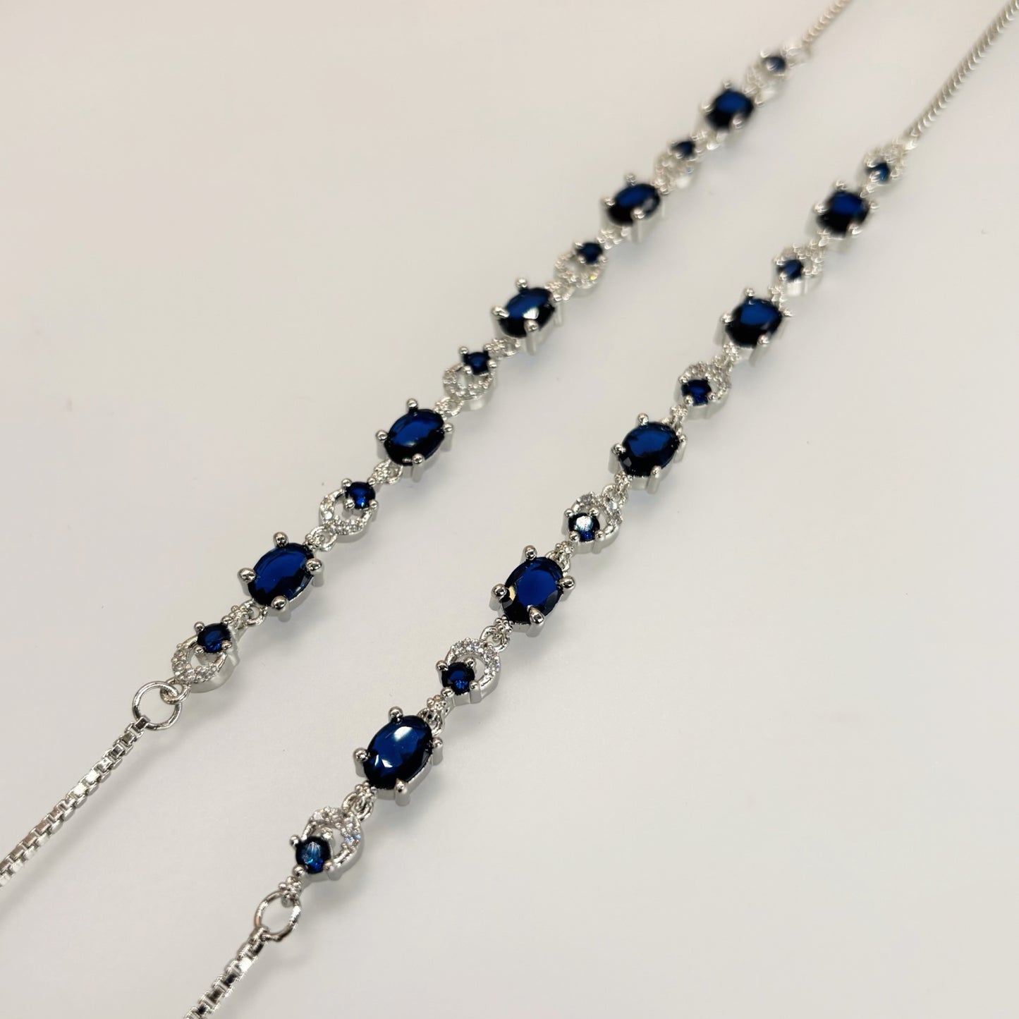 Midnight Sapphire Luxe Oval-Crown Anklet in Italian 92.5 Silver