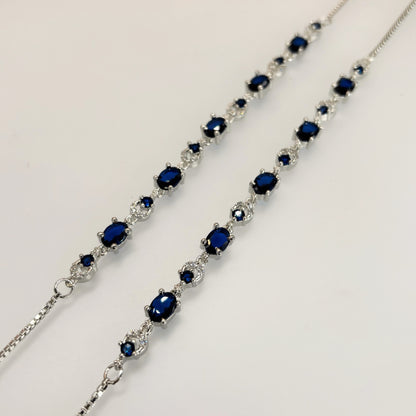 Midnight Sapphire Luxe Oval-Crown Anklet in Italian 92.5 Silver