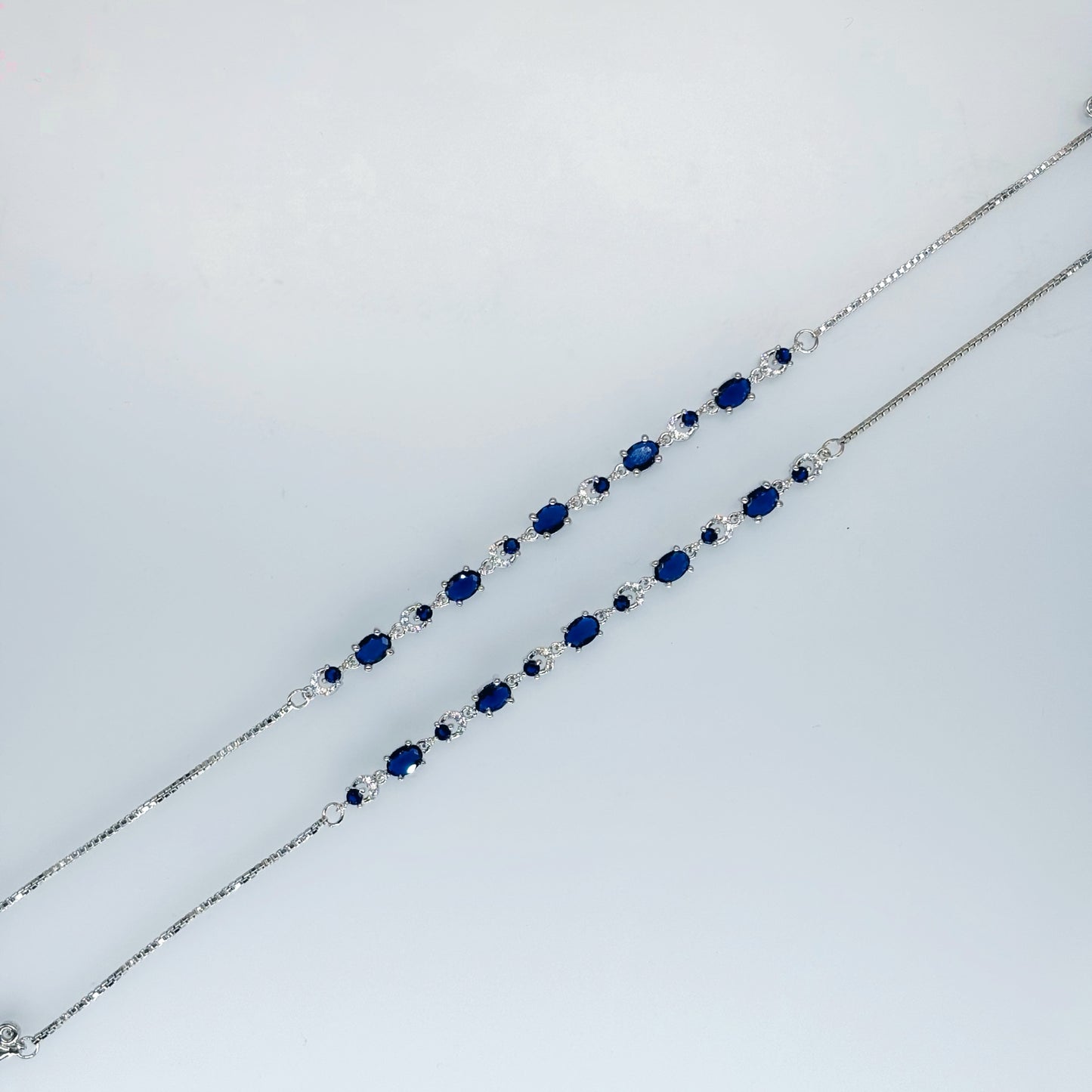 Midnight Sapphire Luxe Oval-Crown Anklet in Italian 92.5 Silver