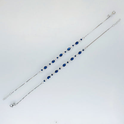 Midnight Sapphire Luxe Oval-Crown Anklet in Italian 92.5 Silver