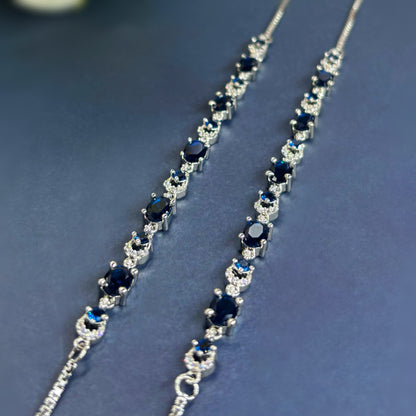 Midnight Sapphire Luxe Oval-Crown Anklet in Italian 92.5 Silver
